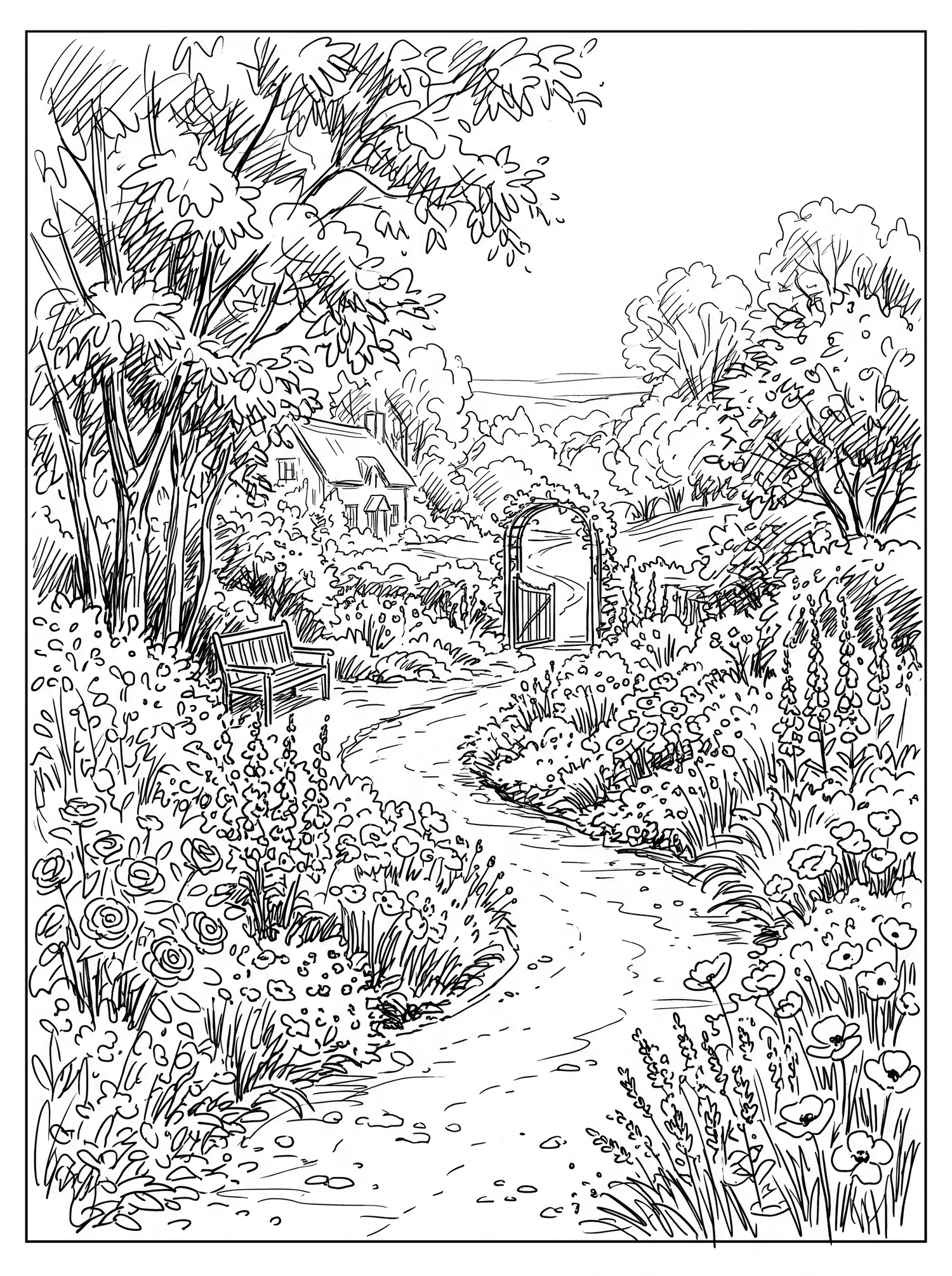 Jardin Impressionniste Imaginaire, Coloriage art à imprimer gratuitement